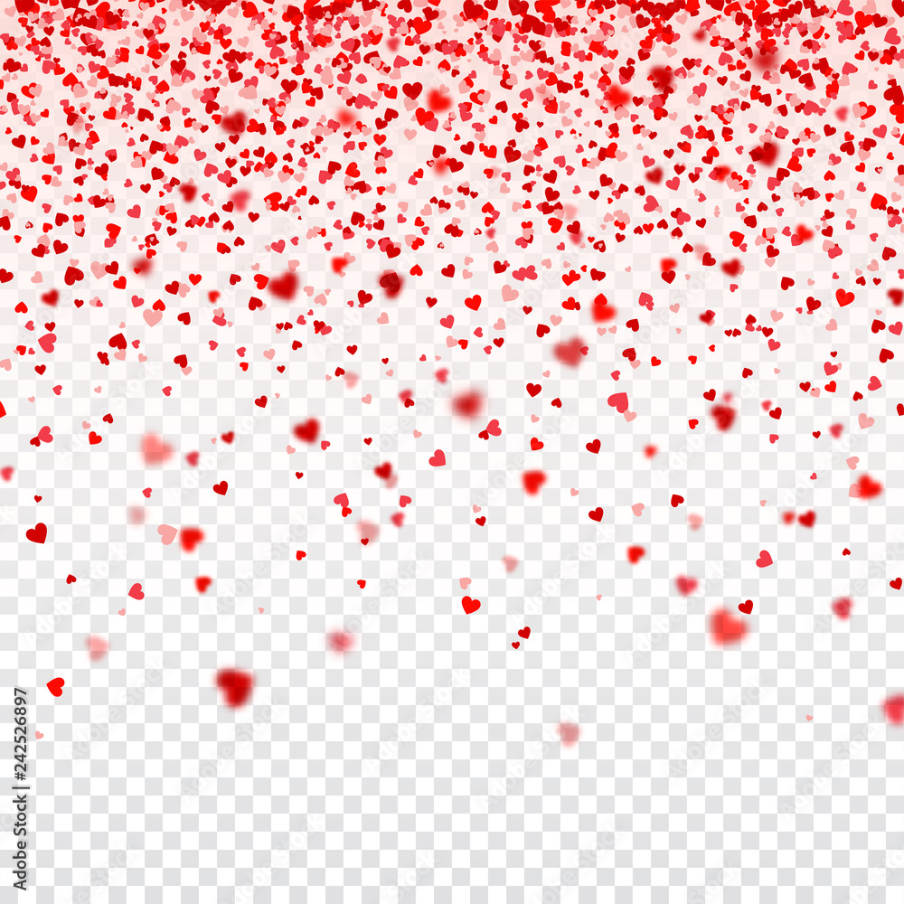 Valentines Day Falling Red Blurred Hearts On White Background. Heart Shaped Paper Confetti. February 14 Greeting Card. Valentines Day Falling Red Blurred Hearts On White Background. Heart Shaped Paper Confetti. February 14 Greeting Card.