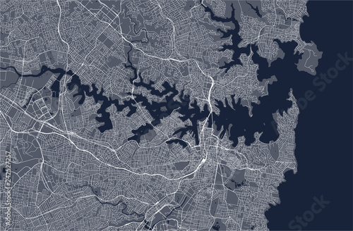 map of the city of Sydney, New South Wales, Australia