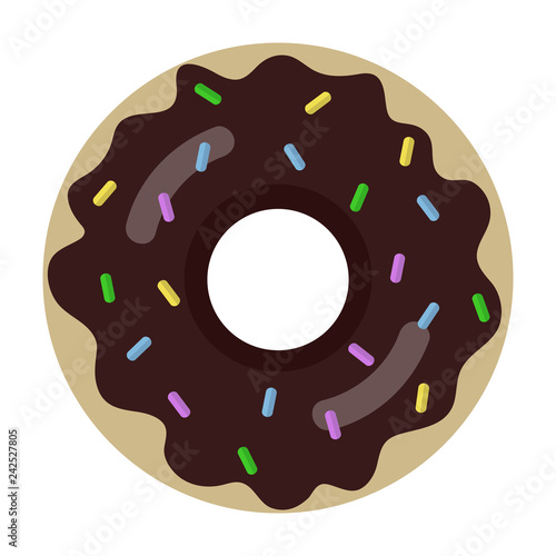 Chocolate Glazed Donut Illustration - Glossy chocolate glazed donut wth colorful sprinkles