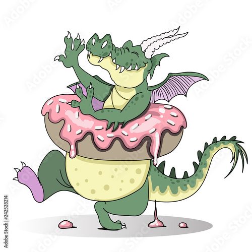 green dragon with donut