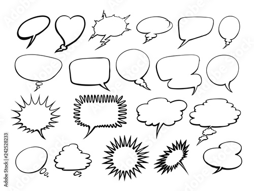 Set of comic speech bubbles. Doodle vector illustration