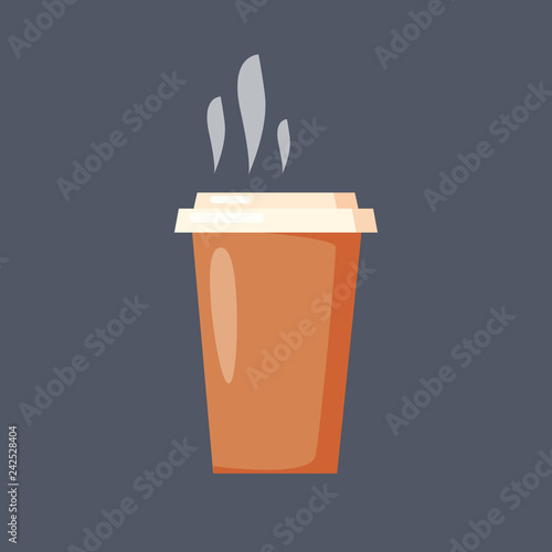 Coffee cup vector illustration isolated on white background. Paper, plastic coffee cup with hot coffee in cartoon style