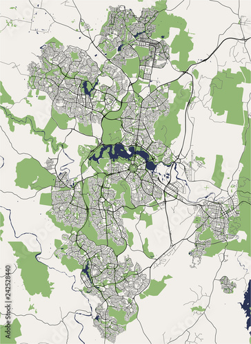 map of the city of Canberra, Australian Capital Territory, Australia