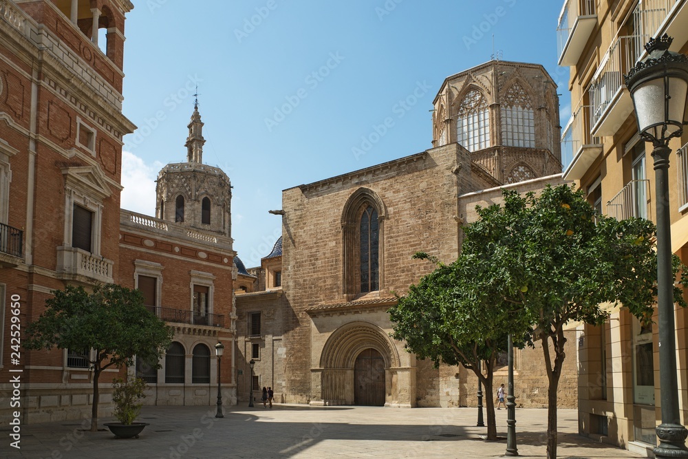 Valencia Cathedral. The church has different architectural styles - roman, gothic and baroque - which make in the main historical landmark of the city