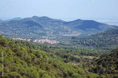 Landscape with a Cornudella de Montsant - a highland town in the famous wine-producing comarca of Priorat  Tarragona  Catalonia  Spain.