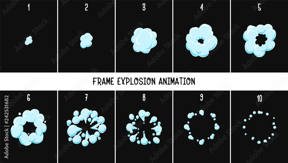 2d classic Animation explosion. Animation of smoke. Sprite for games. - Vector - obrazy, fototapety, plakaty 