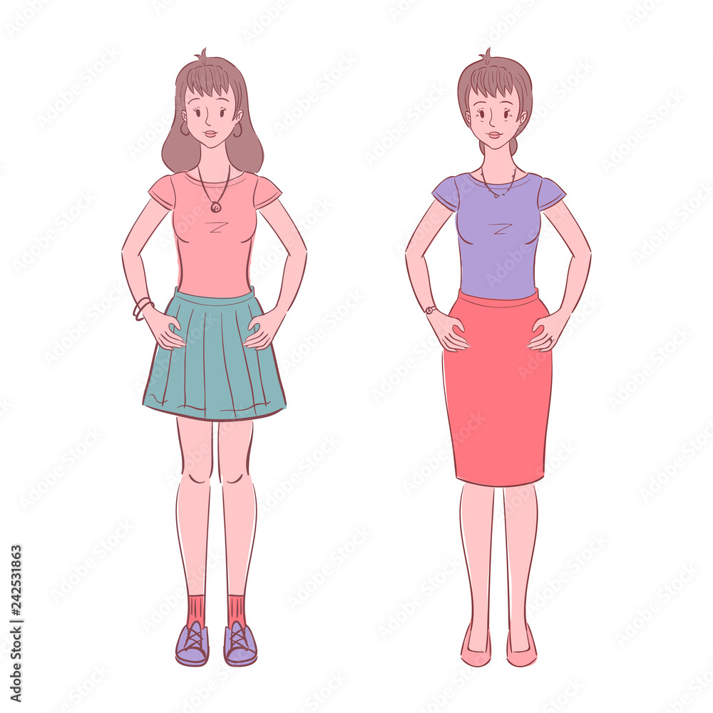 Colorful young teen woman and middle aged woman Colorful young teen woman and middle aged woman