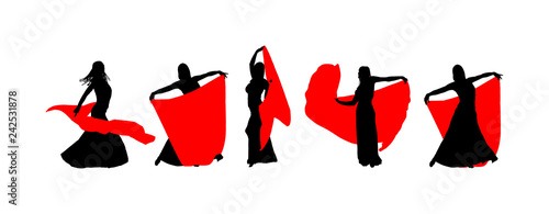 Belly dancer woman coquette vector isolated on white background. Traditional Arab entertainment oriental dance silhouette. Sensual movement erotic lady. Middle east culture. Sheikh amusement in harem 