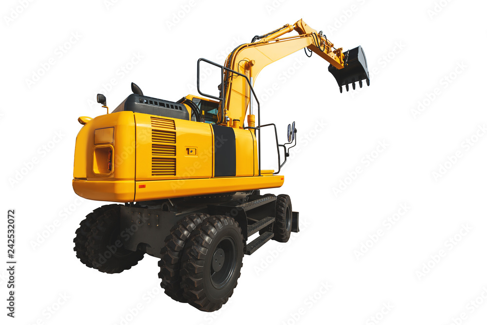 Excavator loader and bucket with clipping path isolated over white background