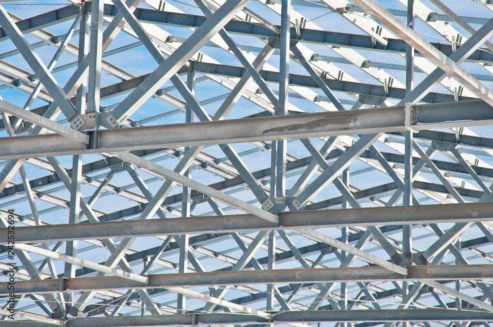 Structure of  building. Steel construction on sky background