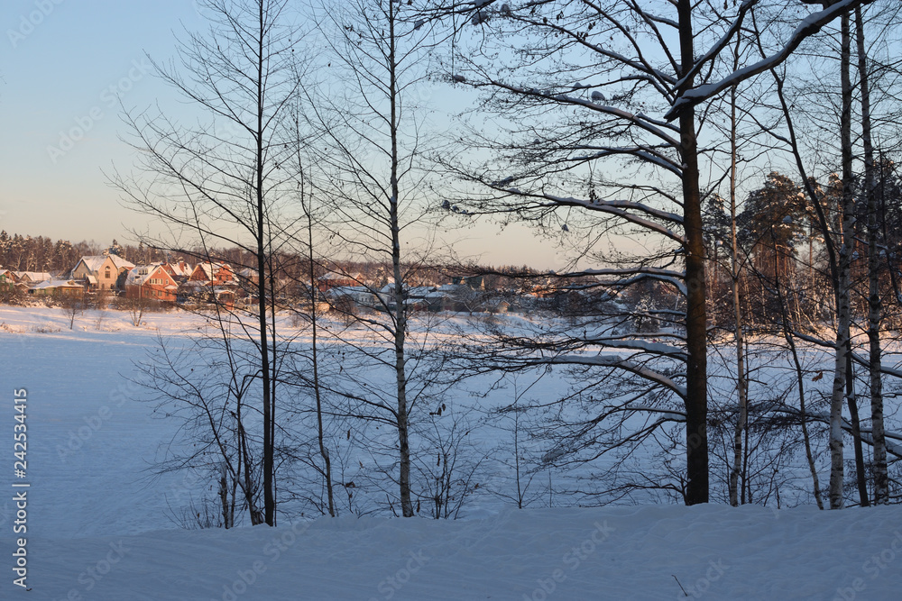 winter landscape with snowy trees and blue sky winter landscape with snowy trees and blue sky