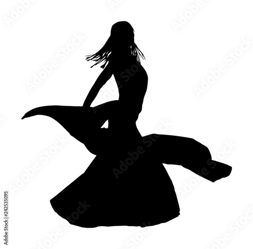 Belly dancer woman coquette vector isolated on white background. Traditional Arab entertainment oriental dance silhouette. Sensual movement erotic lady. Middle east culture. Sheikh amusement in harem 