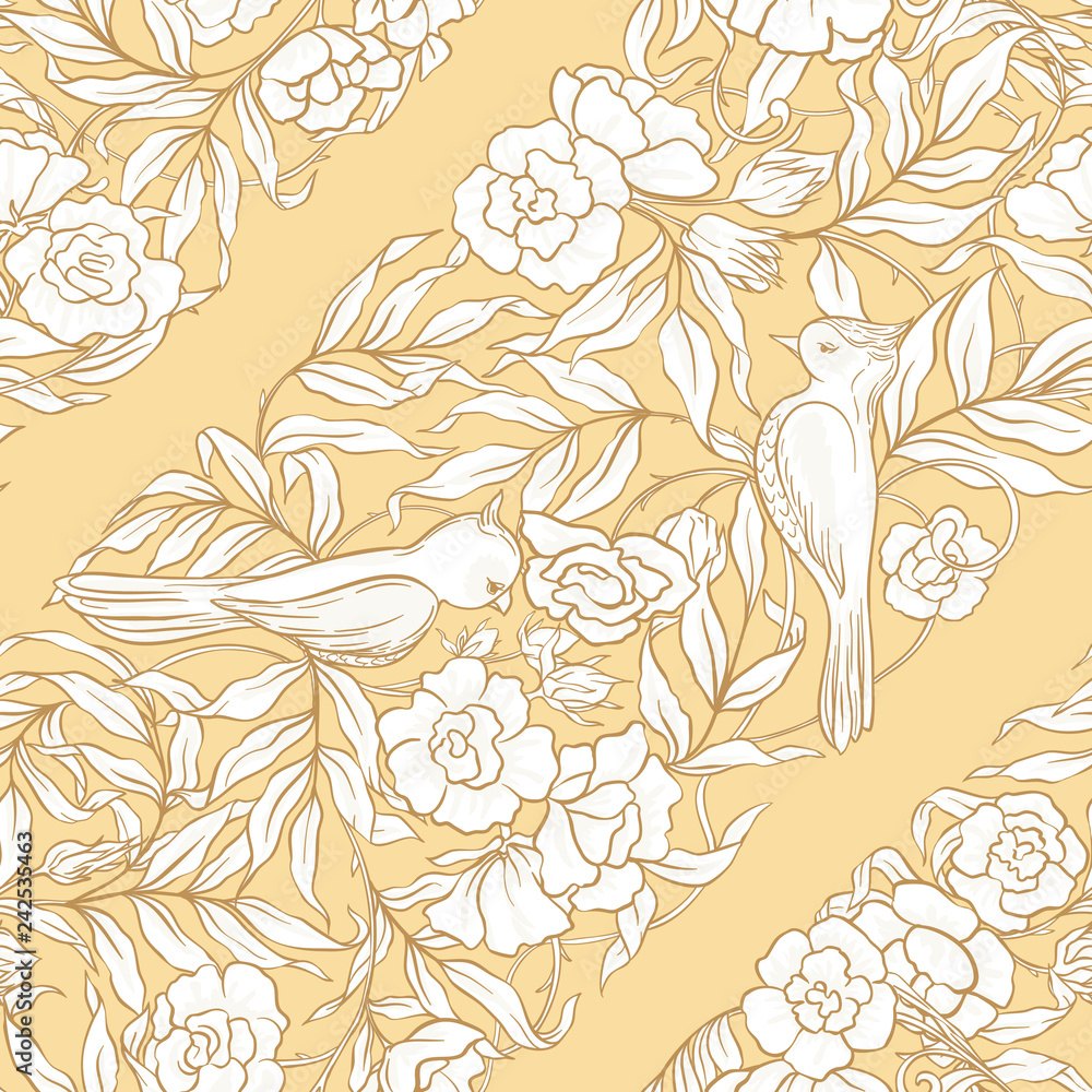 Fototapeta Seamless pattern, background with Floral pattern in art nouveau style,