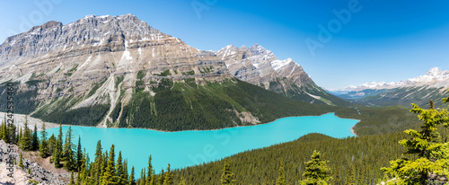 Panarama of Lake Payto in summer ,sunny dayfrom the top of the hiking trail in Alberta, Canada photo