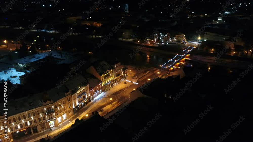 Amazing aerial view of Night fairytale city before Christmas, Uzhgorod, Ukraine Amazing aerial view of Night fairytale city before Christmas, Uzhgorod, Ukraine