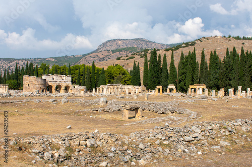 Old ancient ruins of roman City Hierapolis in Pamukkale, Turkey 