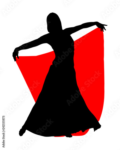Belly dancer woman coquette vector isolated on white background. Traditional Arab entertainment oriental dance silhouette. Sensual movement erotic lady. Middle east culture. Sheikh amusement in harem 