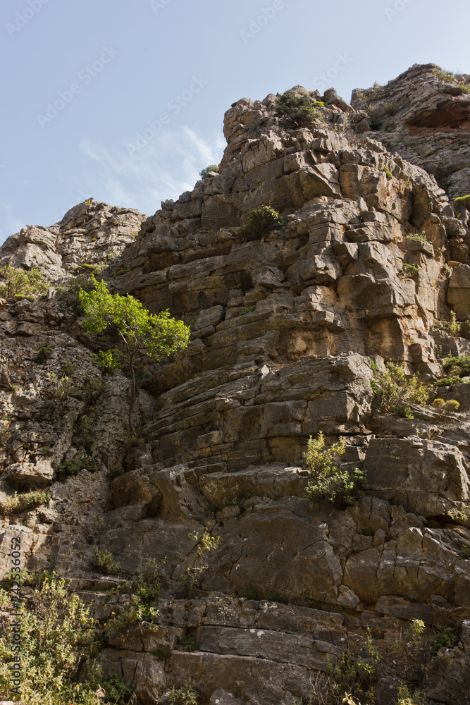 Vertical canyon walls at Imbros gorge near Chora Sfakion, island of Crete, Greece