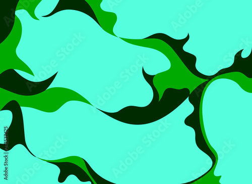 Abstract green and blue seaweed art, vector illustration
