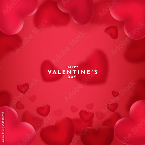 Happy saint valentine's day, 3d red hearts blur efect design, Celebration card, vector illustration