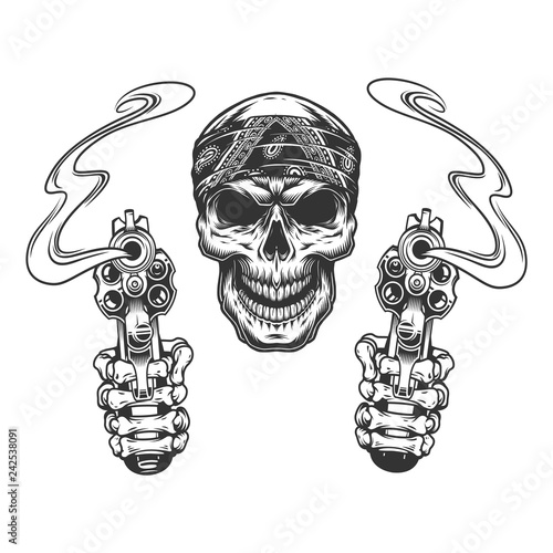 Vintage monochrome skull in bandana