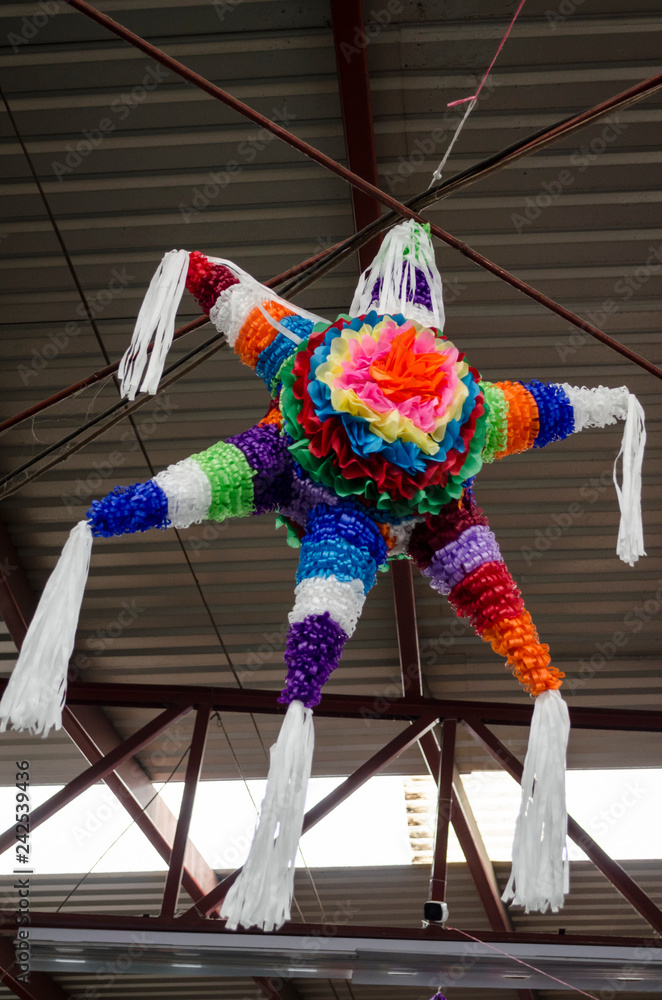 Traditional colorful pinata star shape from mexico. Important part