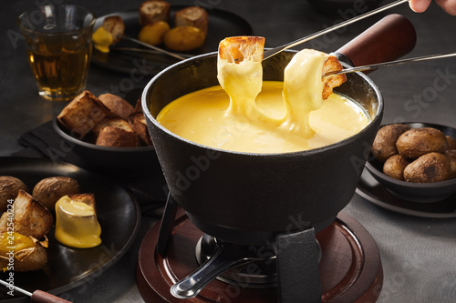 Delicious melted cheese fondue with dipping forks