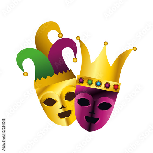 theater and carnival masks with harlequin hat and crown