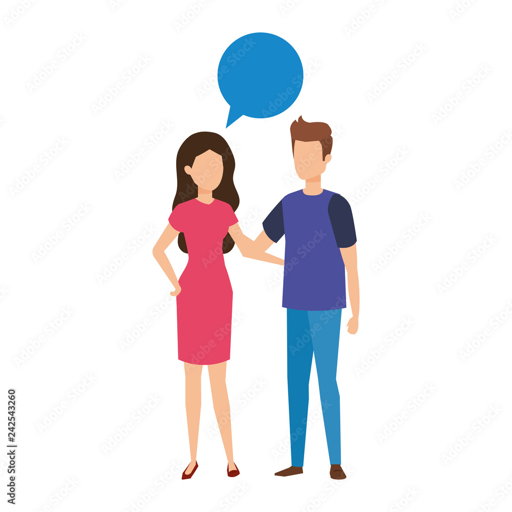 young couple with speech bubble characters young couple with speech bubble characters