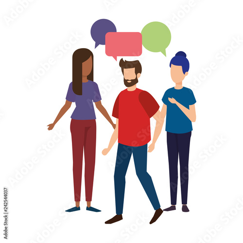 group of people with speech bubble characters