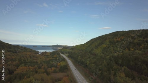 Aerial panoramic landscape view of Bic National Park during a vibrant sunny day. Taken in Le Bic, Rimousky, Quebec, Canada. photo