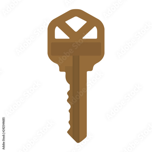 Brown House Key Illustration - Single traditional brown house key isolated on white background