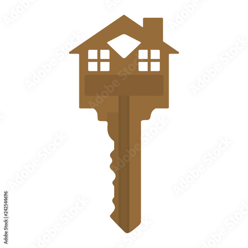 Brown House Shaped Key Illustration - Brown key with top portion designed to resemble a house concept or logo