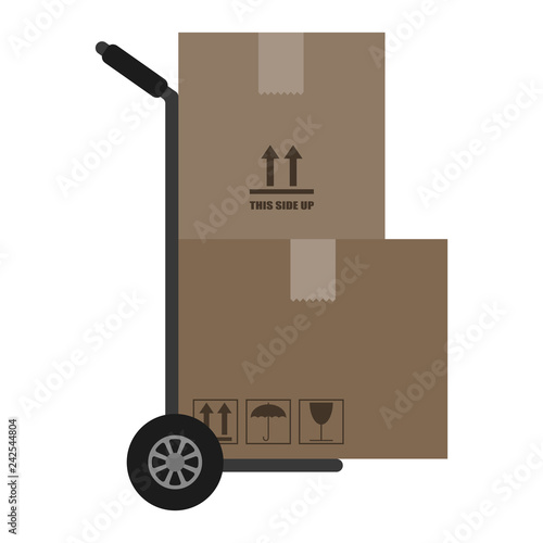 Dolly or Hand Truck Illustration - Dolly or hand truck loaded with stack of two brown cardboard boxes