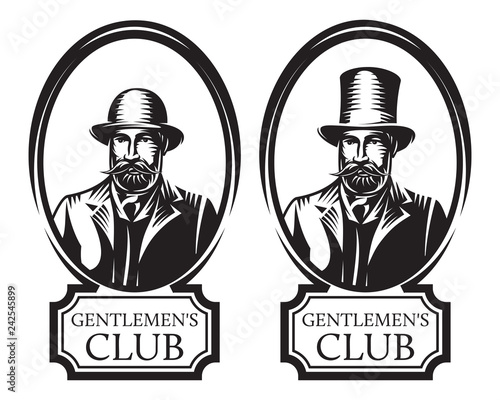 Set of vector monochrome illustrations for gentleman s club