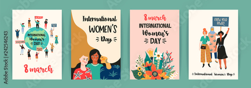 International Womens Day. Vector templates with women different nationalities and cultures