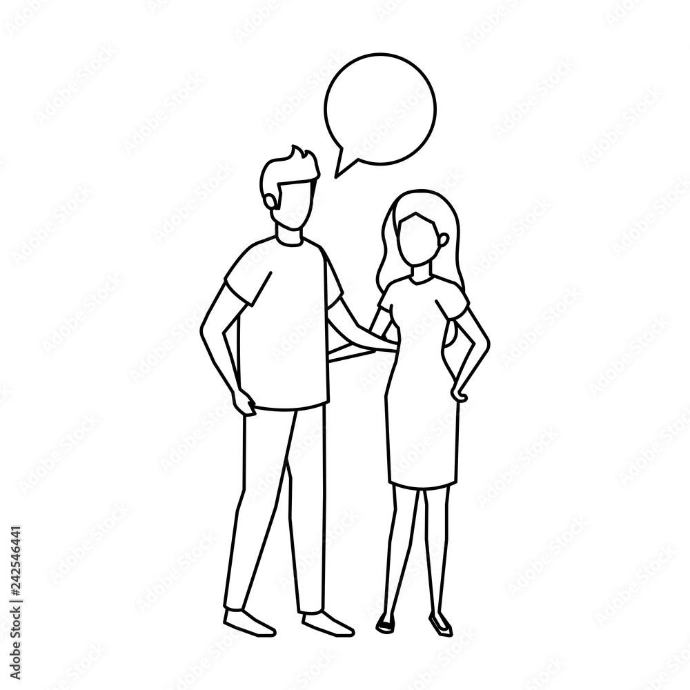 young couple with speech bubble characters young couple with speech bubble characters