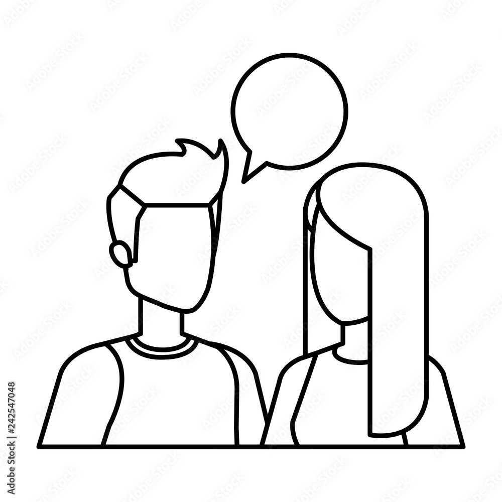 young couple with speech bubble characters young couple with speech bubble characters