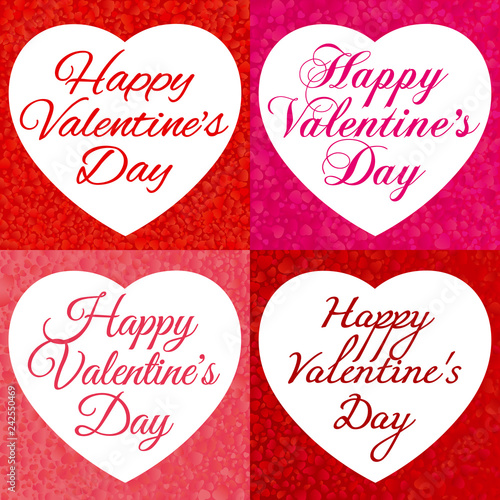 Happy Valentine's day. Frames with a background from falling hearts and with an inscription to Valentine's Day. Hearts consisting of hearts of red and pink color. Vector illustration, clipping mask.