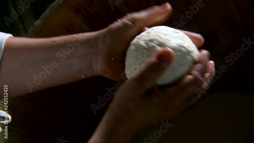 Poland, making the original sheep's cheese, close shot