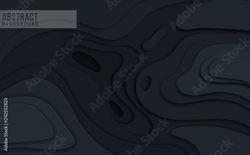 Abstract paper cut layered black posters. Fluid shapes brochure template. For banner, identity card, cover design, leaflet. Vector illustration. Cut layers. EPS 10