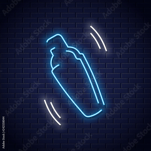 Shaker neon logo. Neon bar cocktail mix on wall
