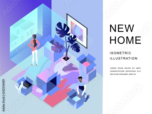 New home concept. Wife and husband. moving boxes. eps10