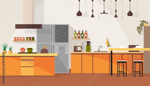 Modern Kitchen Interior Design Cartoon Vector