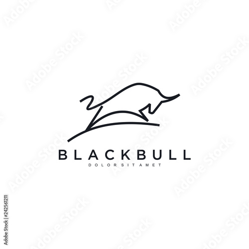 charging bull line toro art outline monoline linear logo vector icon template illustration