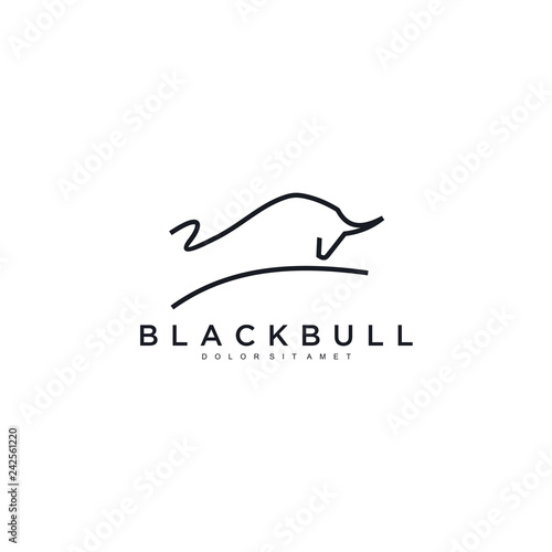 charging bull line toro art outline monoline linear logo vector icon template illustration