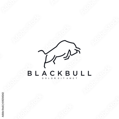 charging bull line toro art outline monoline linear logo vector icon template illustration