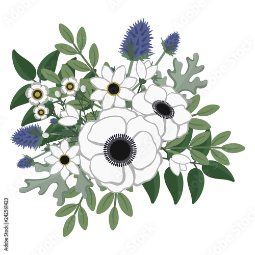 Rustic Floral Arrangement Illustration - Beautiful anemone and eucalyptus arrangement