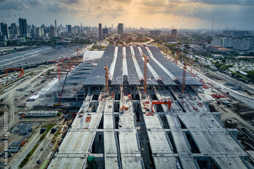 Canvas Print Aerial view of Bang Sue central station, the new railway hub transportation building under construction in Bangkok, Thailand
