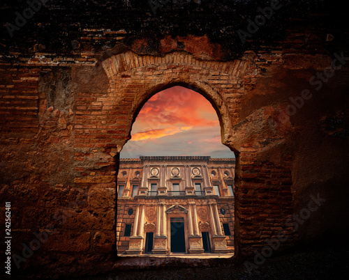 Alhambra arch Carlos V of Granada illustration